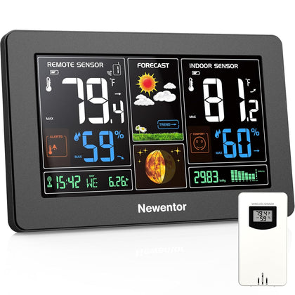 Weather Station Wireless Indoor Outdoor Thermometer, Black,1Sensor | Color Display Digital Weather Thermometer with