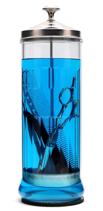 Glass Disinfectant Jar, 50 Oz Large Sterilizing Jar for Manicure & Pedicure Implements, Salon Barber Tools - 11.7"H x