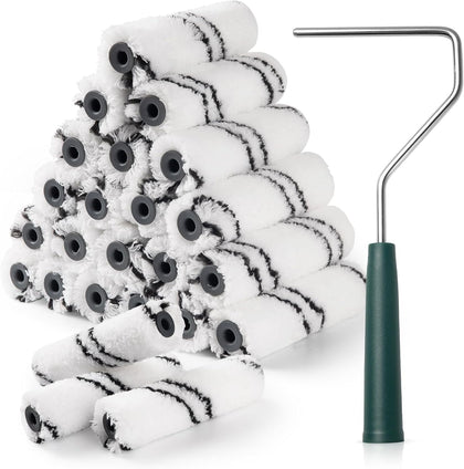 Microfiber Paint Roller Covers, 24 Pack Paint Roller 4 Inch (3/8 Inch Nap), Paint Roller Frame, Small Paint Rollers
