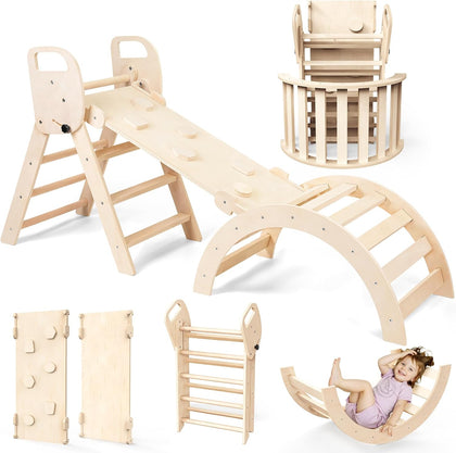 Pikler Triangle Set Foldable Wooden Toddler Climbing Toys Indoor, Playground Jungle Gym for Kids, Montessori Climbing