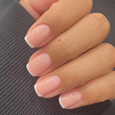 Extra Short Press on Nails, French Tips Squoval Fake Nails