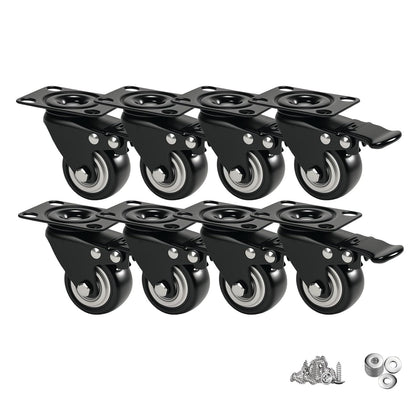 2" Caster Wheels Set of 8 - Heavy Duty Swivel Plate Casters with No Noise Locking, Wheels for Furniture, Cart, Workbench