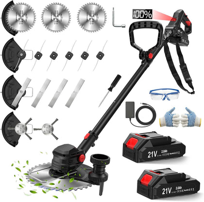 21V Cordless Weed Wacker & Weed Eater, Lawn Edger & Brush Cutter | String Trimmer, Metal Blades, Wire Brush, Guide