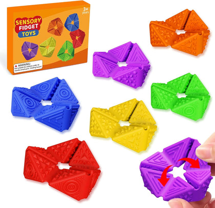 Fidget Sensory Toys for Kids - 6Pack Quiet Textures Sensory Flip Cube for ADHD, Anxiety & Stress Relief, Non-Toxic