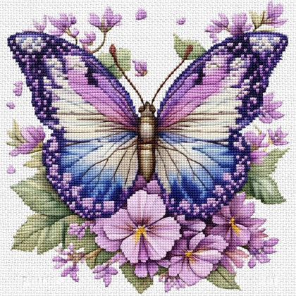 Butterfly Stamped Cross Stitch Kits for Adults 14x14 Inch | Flowers 11CT Needlepoint Counted Cross Stitch Kits for