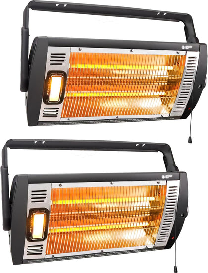 Electric Garage Heater 120V, 1500W Radiant Space Heater, 2-Pack | Ceiling Mount Space Heater with 90° Adjustable