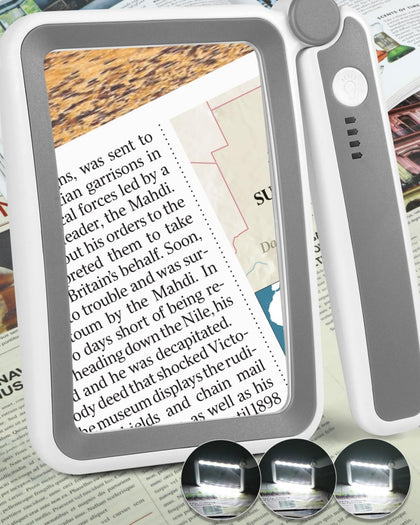 Magnifying Glass with Light, Rechargeable 5X Large Page Magnifier for Reading, Folding Handheld Dimmable, LED Lighted