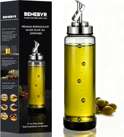 Glass Olive Oil Dispenser Bottle for Kitchen Shatterproof & Leakproof Cooking Oil Dispenser with Stainless Steel