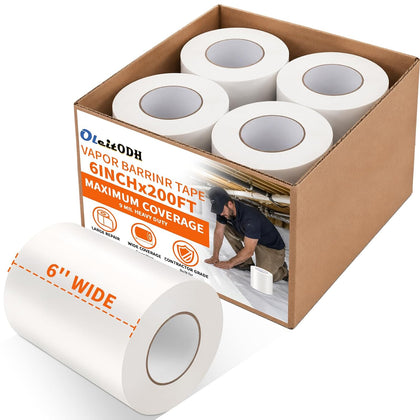 4 Rolls Vapor Barrier Tape 6 Inch x 200 FT Polyethylene Moisture Tape