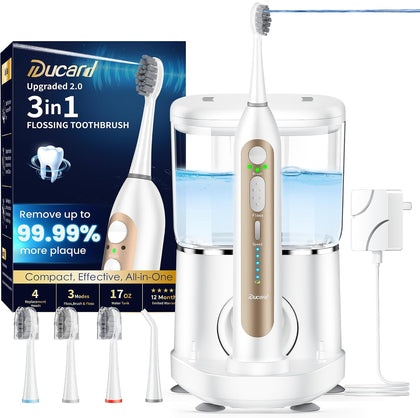 3-in-1 Electric Toothbrush with Water Flosser, Upgraded Flossing Toothbrush with 5 Speeds & 3 Modes, 30 Days/Charge