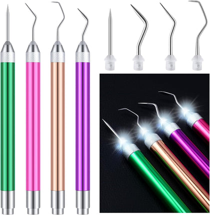 4 Pcs LED Weeding Tools for Vinyl with Light Weeding Tool with 5 Different Hooks Lighted Pin Pen Tool for Removing