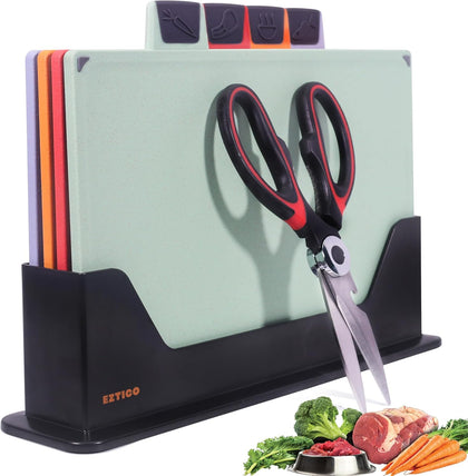 4-Piece Non-Toxic Cutting Board Set with Premium Scissors – BPA-Free Plastic and Rubber Chopping Boards for Kitchen