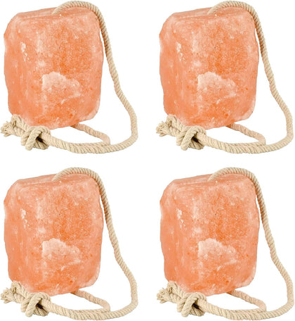 Himalayan Salt Block 4 Pack - 6 lbs each. Himalayan Salt Lick on Rope for Horse, Deer, Goat, and Livestock Animals