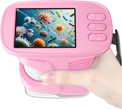 1000X Kids Handheld Microscope, 4K Digital Mini Pocket Digital Microscope with 2.4" IPS Screen, Built-in Camera & 12