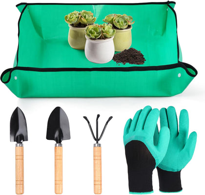 Garden Tools Set, Heavy Duty Stainless Steel Gardening Tools with Ergonomic Handles, Includes Shovel, Rake, Trowel