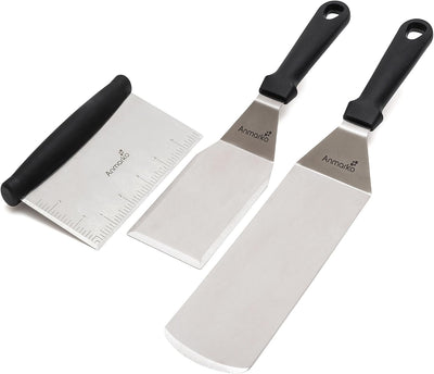 Metal Spatula Stainless Steel and Scraper - Professional Chef Griddle Spatulas Set of 3 - Heavy Duty Accessories