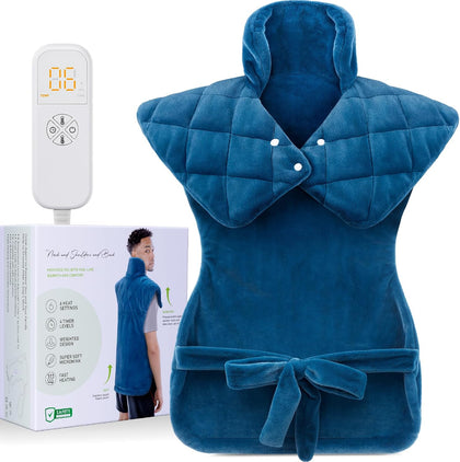 Weighted Heating Pad for Back Neck and Shoulders – Electric Shoulder Heating Wrap with 6 Heat Settings, 4 Auto-Off