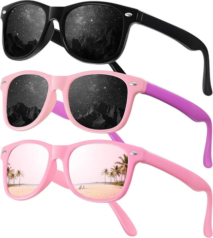 Polarized Kids Sunglasses Toddler Baby Glasses for Girls Boy Age 3-9 | Lightweight Flexible TPEE Frame, Cute Infant