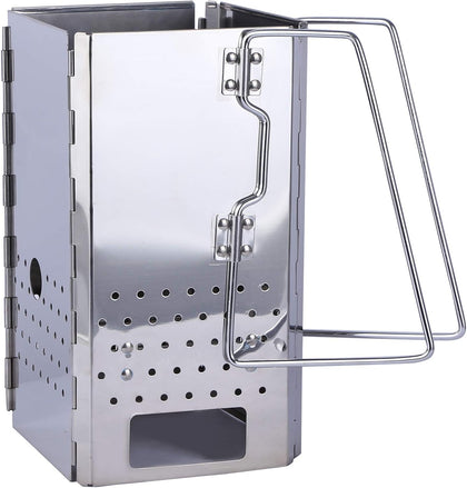 Quick Ignition Foldable Charcoal Chimney Starter, BBQ Charcoal Grill Starter and Wood Stove for Outdoor Lawn, Patio &