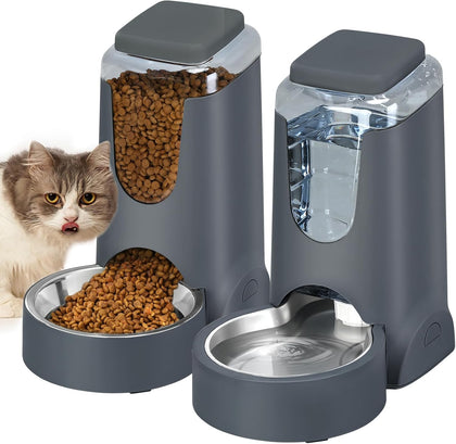 Automatic Cat Feeder and Water Dispenser with Stainless Steel Bowl Dog Gravity Food Feeder and Waterer for Small
