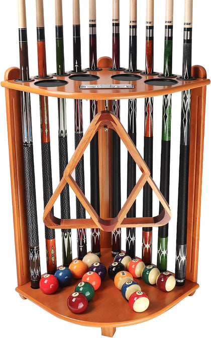 GSE Corner-Style Floor Stand Billiard Pool Cue Racks with Score Counters | Holds Pool Cue Sticks, Full Set of Balls