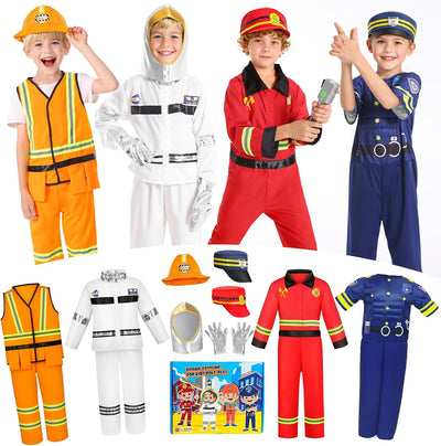 Kids Pretend Role Play Costumes, Dress Up Clothes for Toddlers | 4 Sets Astronaut, Policeman, Firefighter, Engineer