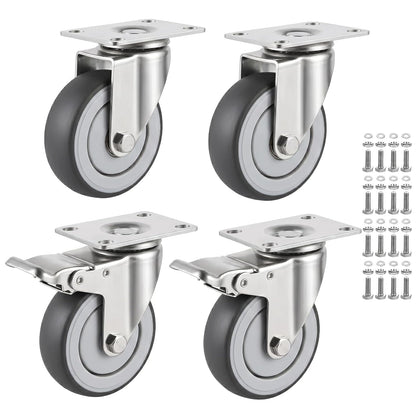 4 Inch Caster Wheels Set of 4 Heavy Duty Swivel Casters Includes Mounting Hardware 1320 Lbs Load Capacity Quiet TPE
