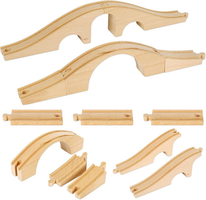 8 Pcs Wood Train Track Expansion Set Wooden Train Bridges Straight Wooden Train Track Accessories for Most Major Toy