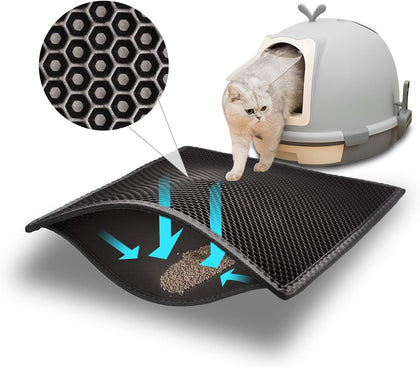 Cat Litter Mat Double Layer Waterproof Urine Proof Trapping Mat 1 Pack (Black, 24x15 Inch (Pack of 1))