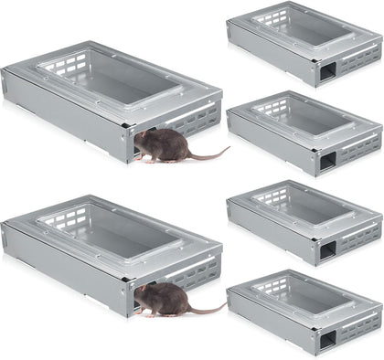 4 Pack Mice Trap Multi Catch Humanized, Silver, Clear Top | Mouse Traps, Reusable Rodent Control with See-through