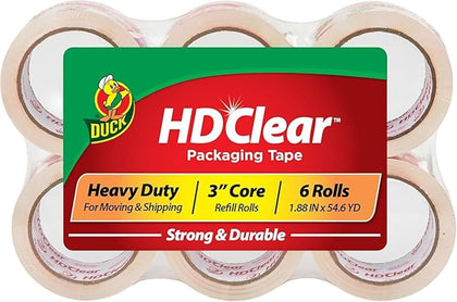 HD Clear Packing Tape Refills - 6 Rolls of Heavy Duty Shipping and Moving Packing Tape - Clear Strong Packaging Tape