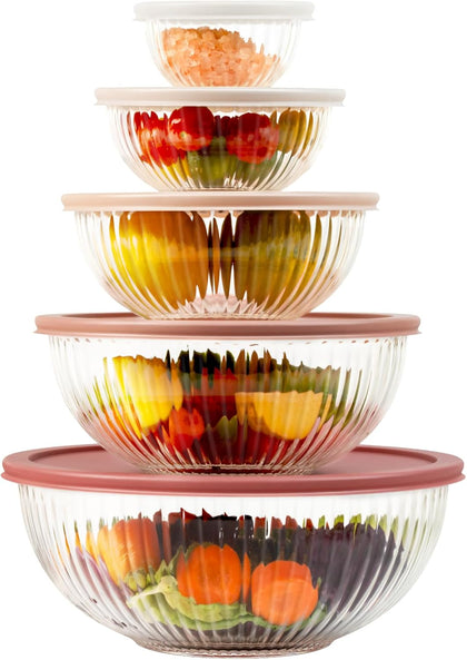 Glass Mixing Bowls with Lids Sets, 5 Packs Glass Bowls with Lids for Kitchen Baking, Meal Prepping and Salad, Bpa
