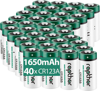 CR123A 3V Lithium Batteries, 40-Pack, 1650mAh Non-Rechargeable | Up to 10-Year Shelf Life, Replaces CR123 and CR17345