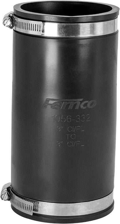 XL 1056-332 Flexible Pipe Coupling 3” – Extra-Long DWV Connector with Stainless Steel Clamps – Positive Seal for Cast
