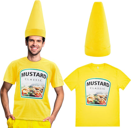 Halloween Yellow Mustard Red Ketchup Costume Matching Group T-shirt and Hat Halloween Couple Costume
