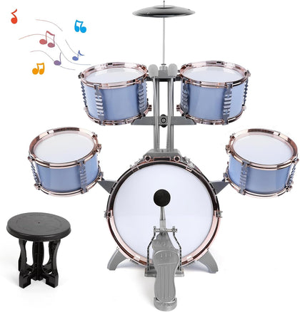 Kids Jazz Drum Set, 5 Drums with Stool - Rock Jazz Drum Kit | Musical Enlightenment Educational Toys Gift for Boys