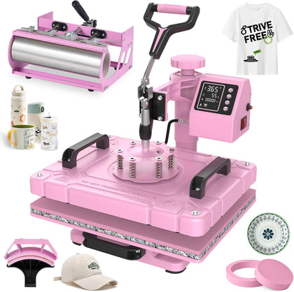 Heat Press 5in 1 Heat Press Machine 12x15 Inch Sublimation T Shirt Pressing with 30OZ 20OZ Tumbler Heat Press 360°