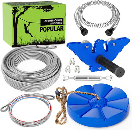 Zip line Kits for Backyard 75FT, Ziplines for Kids and Adults | Included Swing Seat, Ziplines Brake, and Steel