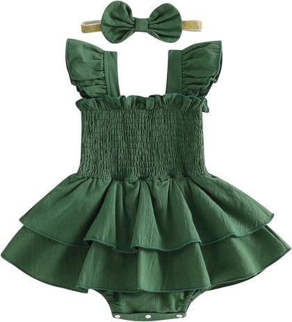 Newborn Baby Girls Summer Clothes Ruffle Sleeveless Pleated Smocked Bubble Romper Dresses Infant Bodysuit Jumpsuit