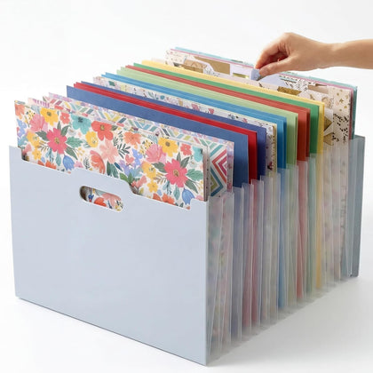 12x12 Scrapbook Paper Storage Organizer, Expandable 13 Pocket Desktop Paper Organizer Storage for Scrapbook