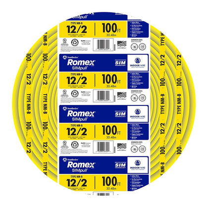 Southwire Romex Brand Simpull Solid Indoor 12/2 W/G NMB Cable 100ft Coil - SW# 28828228