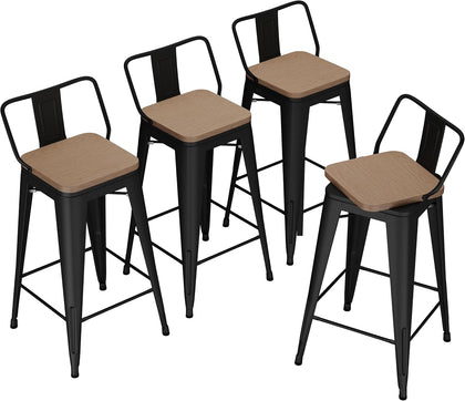 30 Inch Bar Height Bar Stools Set of 4, 360° Swivel with Back, Sturdy Metal Frame, Floor Protectors, Easy Assembly No