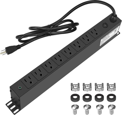 8 Outlet PDU Rack Mount Power Strip with Surge Protector, 1U Rackmount,Wide-Spaced Sockets, for Network Server Racks
