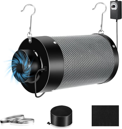 4 Inch Air Carbon Filter with Australian Virgin Charcoal – Odor Control. Built-in 5.5" Quiet Fan with Speed Control