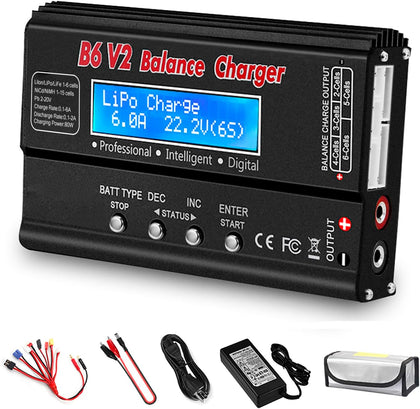 LiPo Battery Charger, 80W 6A Balance Fast Battery Charger for RC Toy Model | Battery Charger Discharger for 1S-6S
