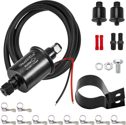 5-9 PSI Fuel Pump 12V Low Pressure Gas Pump with Filters Hose Clamps, 5/16" ID Fuel Line Kit for Carburetor Generator