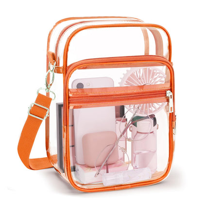 Clear Crossbody Bag With Adjustable Shoulder Strap, Stadium Approved PVC Purse With Front Pocket for Women and Men