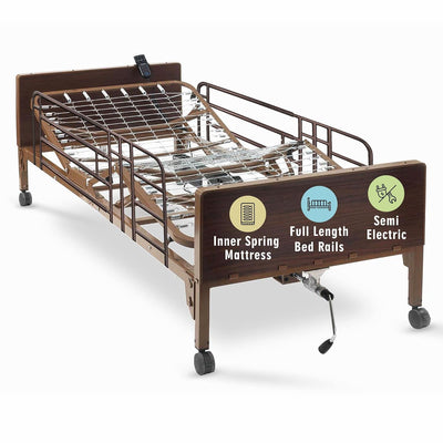 Semi Electric Hospital Bed with innerspring Mattress and Full Rails Included - for Home Care Use and Medical