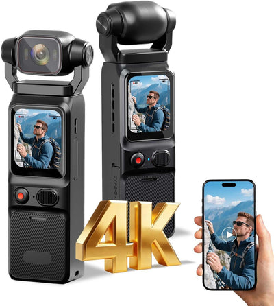 4K Vlogging Camera Mini Action Camera 180° Rotating Pocket Body Cam with Audio & Video Handheld Pov Cameras with