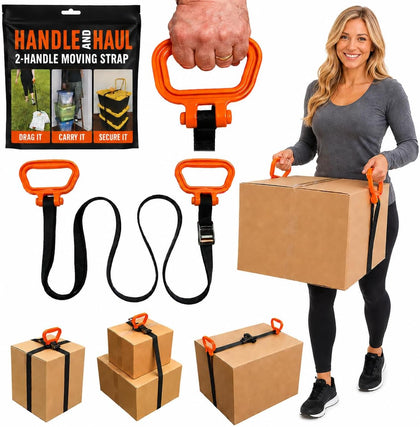 Handle and Haul Moving Strap, 2 Handles - 1-Person Lift | 250 lb capacity, slides & locks anywhere on 9ft strap;